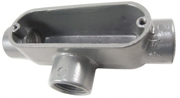 Thomas & Betts - T Body, 2" Trade, IMC, Rigid Aluminum Conduit Body - Oval, 10-3/16" OAL, 69-1/2 cc Capacity, Gray - Exact Tooling