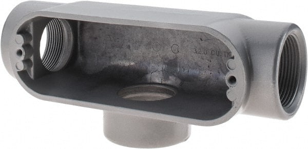 Thomas & Betts - T Body, 1-1/2" Trade, IMC, Rigid Aluminum Conduit Body - Oval, 7-7/8" OAL, 32 cc Capacity, Gray - Exact Tooling