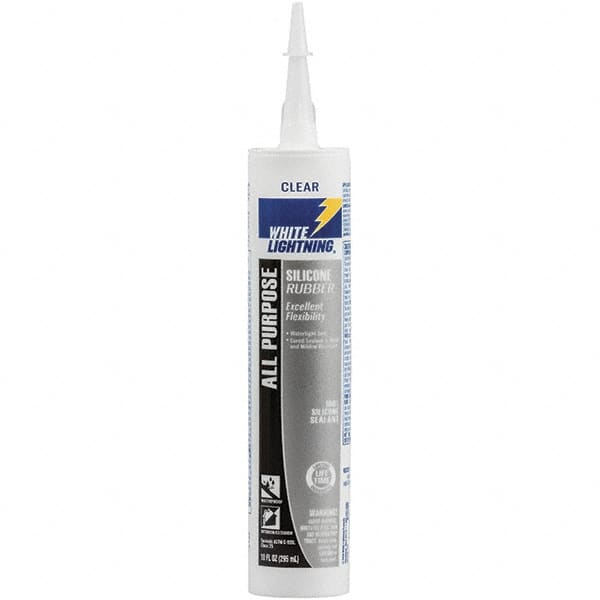 White Lightning - 10 oz Cartridge Clear RTV Silicone Joint Sealant - -80 to 400°F Operating Temp, 30 min Tack Free Dry Time, 24 hr Full Cure Time - Exact Tooling