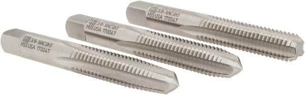 Union Butterfield - 3/8-16 UNC, 4 Flute, Bottoming, Plug & Taper, Bright Finish, High Speed Steel Tap Set - Right Hand Cut, 2-15/16" OAL, 1-1/4" Thread Length, 2B; 3B Class of Fit, Series 1500 - Exact Tooling