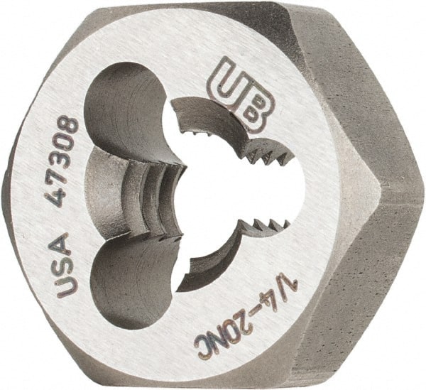 Union Butterfield - 1/4-20 UNC Thread, 19/32" Hex, Right Hand Thread, Hex Rethreading Die - Chromium Steel, 1/2" Thick, Series 2025 - Exact Tooling