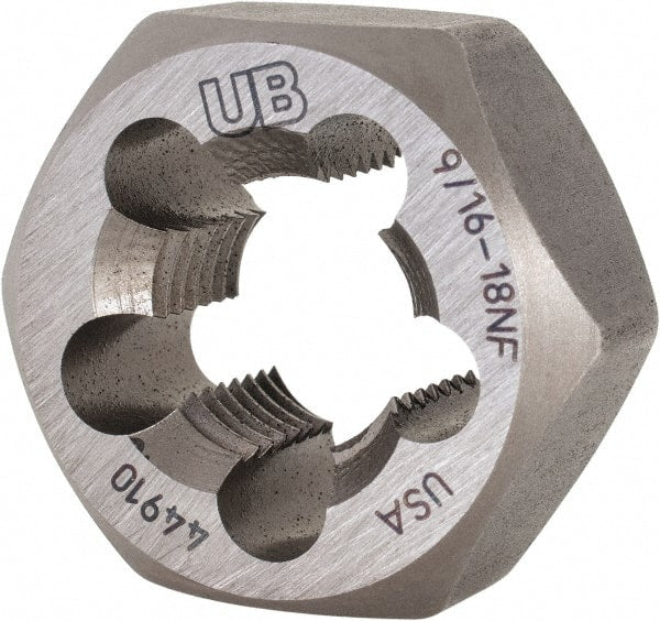 Union Butterfield - 9/16-18 UNF Thread, 1-1/16" Hex, Right Hand Thread, Hex Rethreading Die - Chromium Steel, 1/2" Thick, Series 2025 - Exact Tooling