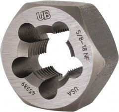 Union Butterfield - 5/8-18 UNF Thread, 1-1/4" Hex, Right Hand Thread, Hex Rethreading Die - Chromium Steel, 5/8" Thick, Series 2025 - Exact Tooling