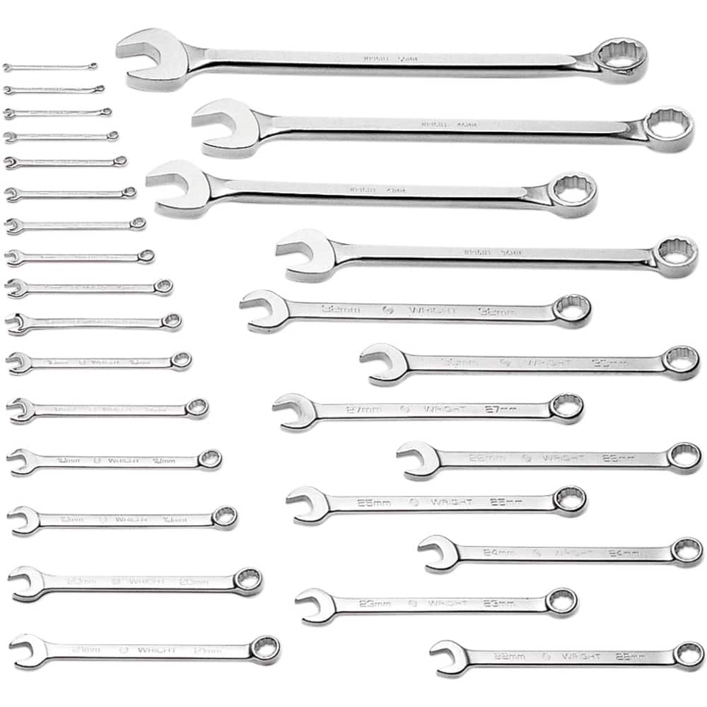 Wright Tool & Forge - 28 Pc, 6 - 50mm, 12-Point Metric Combination Wrench Set - Exact Tooling