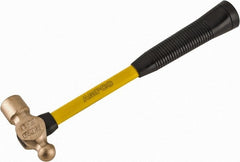 Ampco - 1 Lb Head Aluminum Bronze Ball Pein Hammer - 14" Fiberglass Handle with Grip, 1-5/16" Face Diam, 14" OAL - Exact Tooling