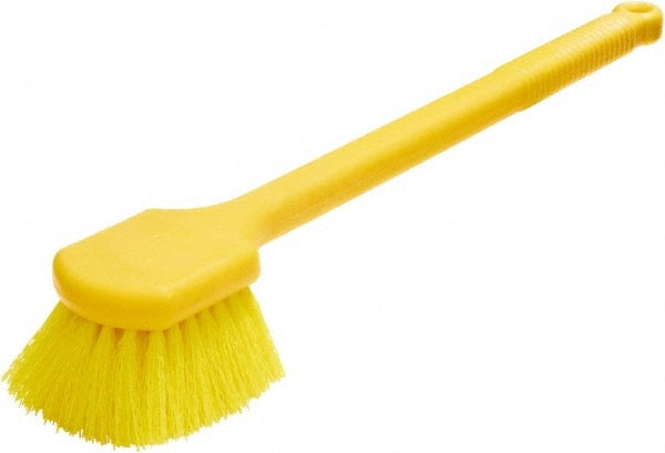 Rubbermaid - 2" Bristle Length, Synthetic Utility Scrub Brush - 20" OAL, Long Handle, Yellow, Plastic Block - Exact Tooling