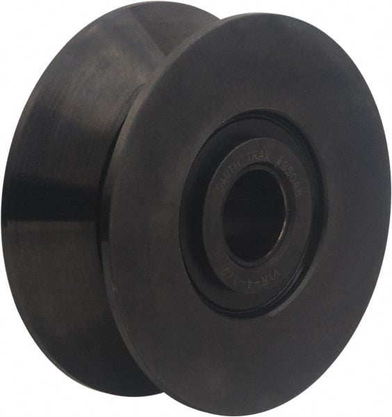 Accurate Bushing - 1-1/4" Bore, 5-1/2" Roller Diam x 2-1/4" Roller Width, Carbon Steel V-Grooved Yoke Roller - 17,600 Lb Dynamic Load Capacity, 2-5/16" Overall Width - Exact Tooling