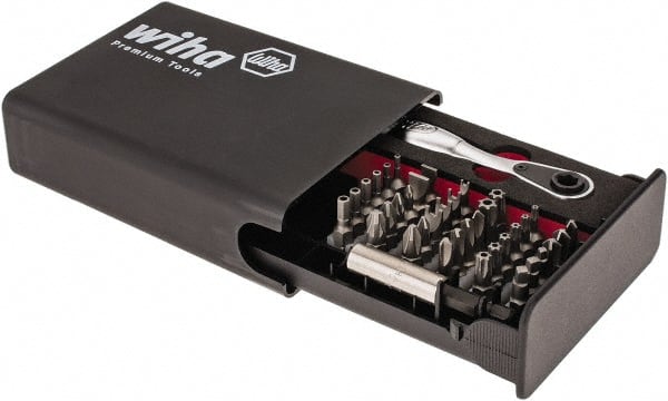 Wiha - 38 Piece, Screwdriver Tamperproof Bit Set - #1 & #2 Phillips, Tamperproof 5/64 to 5/32" Hex, Tamperproof TR8 to TR40 Torx, #0, #1, #2 & #3 Pozidriv, #1, #2 & #3 Square Recess, 6.5 & 8mm Slotted, #1, #2, #3 & #4 Tri-Wing, #4, #6, #8 & #10 Spanner - Exact Tooling