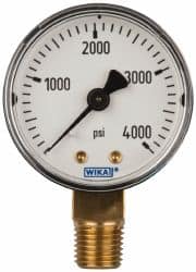 Wika - 2" Dial, 1/4 Thread, 0-4,000 Scale Range, Pressure Gauge - Lower Connection Mount, Accurate to 3-2-3% of Scale - Exact Tooling