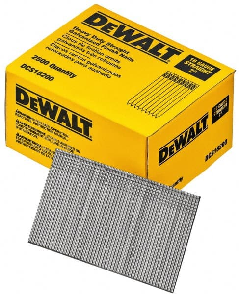 DeWALT - 16 Gauge 2" Long Finishing Nails for Power Nailers - Grade 2 Steel, Galvanized Finish, Straight Stick Collation - Exact Tooling