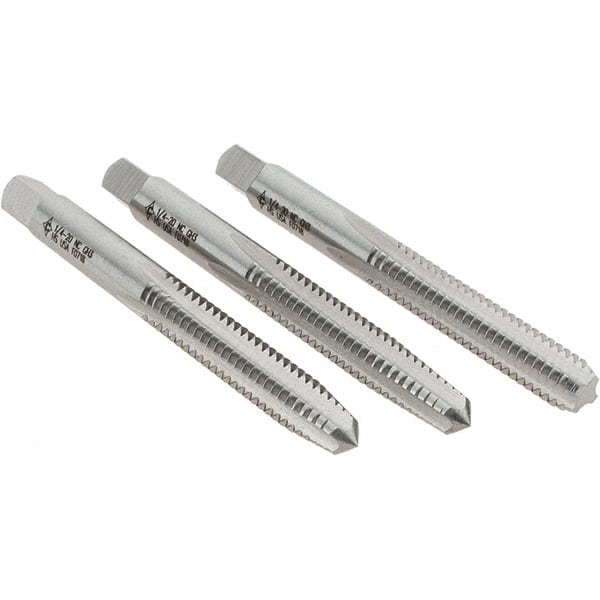 Cle-Line - 1/4-20 UNC, 4 Flute, Bottoming, Plug & Taper, Bright Finish, High Speed Steel Tap Set - Right Hand Cut, 2-1/2" OAL, 1" Thread Length, Series 0404 - Exact Tooling