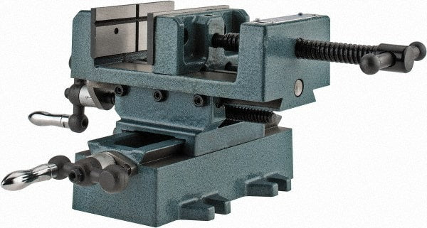 Wilton - 4" Jaw Opening Capacity x 1-3/8" Throat Depth, Horizontal Drill Press Vise - 4" Wide x 1-3/8" High Jaw, Cross Slide Base, Standard Speed, 7" OAL x 5-3/4" Overall Height, Cast Iron - Exact Tooling