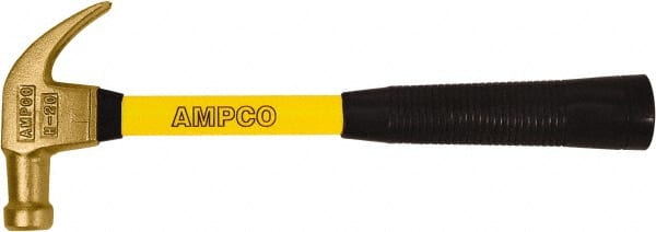 Ampco - 1-1/4 Lb Head, Curved Claw Hammer - 14" OAL, Aluminum Bronze Head, 1-1/4" Face Diam, Smooth Face, Fiberglass Handle with Grip - Exact Tooling