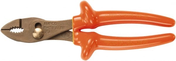 Ampco - 8-3/16" OAL, Insulated Adjustable Combination Pliers - Grooved Jaw, 1000 Volt Insulated Handles - Exact Tooling