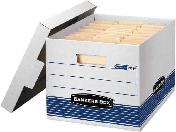 BANKERS BOX - 1 Compartment, 12 Inch Wide x 15 Inch Deep x 10 Inch High, File Storage Box - 1 Ply Bottom, 1 Ply End, 1 Ply Side, White and Blue - Exact Tooling