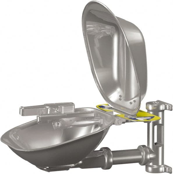 Bradley - 15" Wide x 13" High, Wall Mount, Stainless Steel Bowl, Eye & Face Wash Station - 1/2" Inlet, 30 psi Flow, 5.1 GPM Flow Rate - Exact Tooling