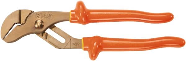 Ampco - 10-1/4" OAL, 1-1/2" Max Capacity, Groove Joint Tongue & Groove Pliers - Grooved Straight Jaws, Insulated Handles - Exact Tooling