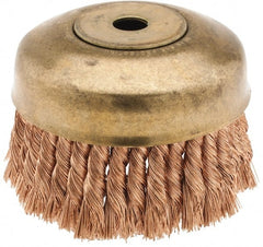Ampco - 6" Diam, 5/8-11 Threaded Arbor, Bronze Phosphorus Fill Cup Brush - 0.02 Wire Diam, 1-3/4" Trim Length, 6,000 Max RPM - Exact Tooling