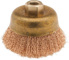 Ampco - 4" Diam, 5/8-11 Threaded Arbor, Bronze Phosphorus Fill Cup Brush - 0.014 Wire Diam, 1-1/2" Trim Length, 8,000 Max RPM - Exact Tooling