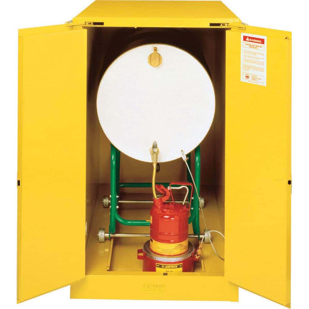 Justrite - Drum Cabinets; Number of Drums: 1 ; Storage Direction: Horizontal ; Door Type: Self-Closing ; Number of Shelves: 0 ; Height (Inch): 50 ; Width (Inch): 30 - Exact Tooling