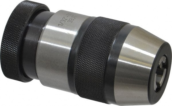 Accupro - JT33, 1/32 to 1/2" Capacity, Tapered Mount Drill Chuck - Keyless, 1.929" Sleeve Diam, 3-7/12" Open Length - Exact Tooling