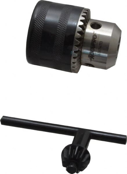Accupro - 1/2-20, 3/64 to 1/2" Capacity, Threaded Mount Steel Drill Chuck - Keyed, 43mm Sleeve Diam, 59mm Open Length - Exact Tooling