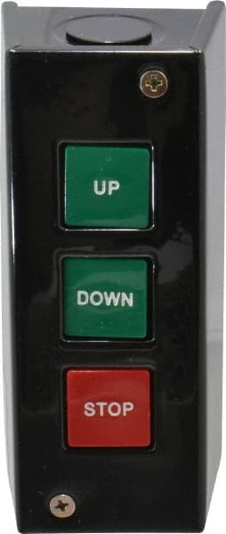 Value Collection - 3 Operator, Pushbutton Control Station - Up-Down-Stop (Legend), Momentary Switch, NO/NC Contact, NEMA 1 - Exact Tooling