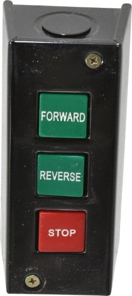 Value Collection - 3 Operator, Pushbutton Control Station - Forward-Reverse-Stop (Legend), Momentary Switch, NO/NC Contact, NEMA 1 - Exact Tooling