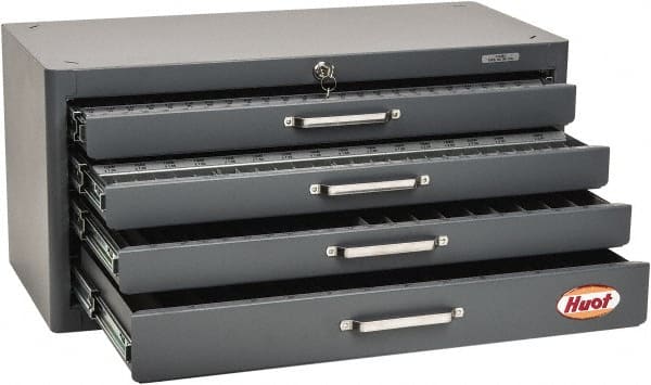 Huot - 4 Drawer, 1/4-18 to 1-1/2 - 11-1/2 Tap Storage - 26" Wide x 12" Deep x 12-1/2" High, Steel - Exact Tooling