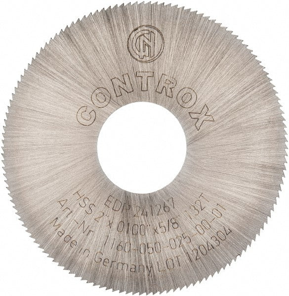 Controx - 2" Diam x 0.01" Blade Thickness x 5/8" Arbor Hole Diam, 132 Tooth Slitting and Slotting Saw - Arbor Connection, Right Hand, Uncoated, High Speed Steel, Concave Ground - Exact Tooling