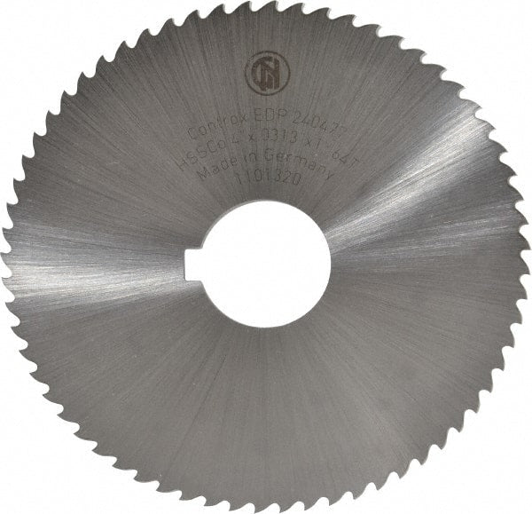 Controx - 4" Diam x 0.0313" Blade Thickness x 1" Arbor Hole Diam, 64 Tooth Slitting and Slotting Saw - Arbor Connection, Right Hand, Uncoated, Cobalt, 15° Rake, Concave Ground - Exact Tooling