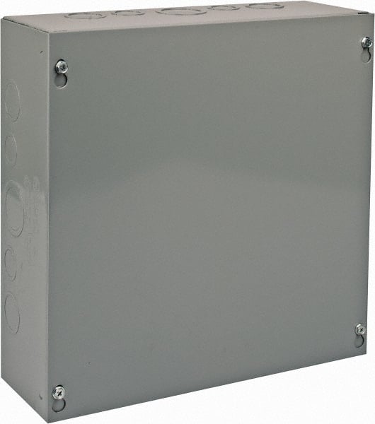 Cooper B-Line - Steel Junction Box Enclosure Screw Flat Cover - NEMA 1, 12" Wide x 12" High x 4" Deep - Exact Tooling