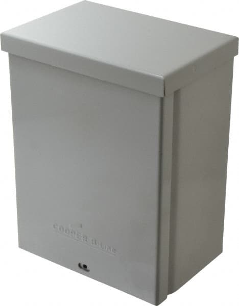 Cooper B-Line - Steel Junction Box Enclosure Screw Flat Cover - NEMA 3R, 6" Wide x 8" High x 4" Deep, Rainproof - Exact Tooling