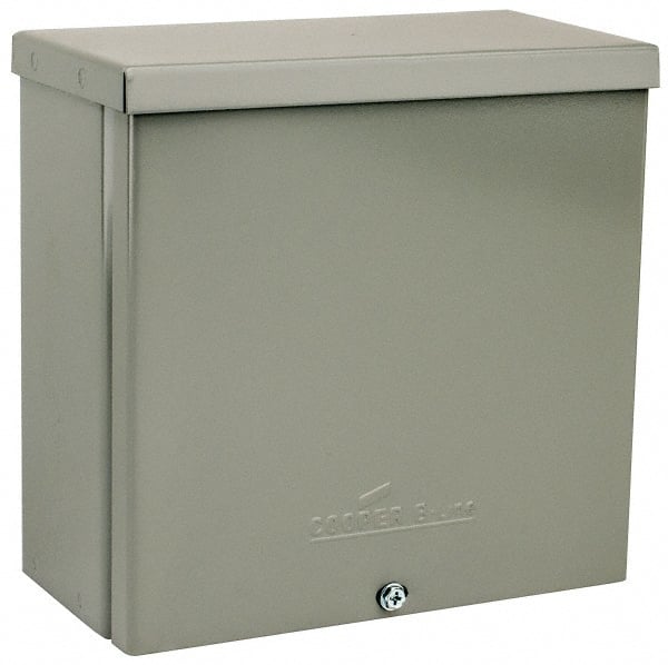 Cooper B-Line - Steel Junction Box Enclosure Screw Flat Cover - NEMA 3R, 8" Wide x 8" High x 4" Deep, Rainproof - Exact Tooling