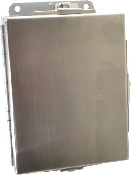 Cooper B-Line - Stainless Steel Standard Enclosure Hinge Flat Cover - NEMA 4, 12, 13, 3RX, 4X, 6" Wide x 8" High x 4" Deep, Corrosion Resistant, Dust-tight, Rainproof & Watertight - Exact Tooling