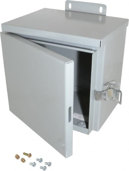 Cooper B-Line - Steel Junction Box Enclosure Hinge Flat Cover - NEMA 3R, 8" Wide x 8" High x 6" Deep, Rainproof - Exact Tooling