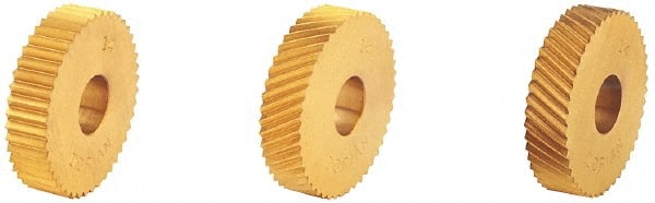 Dorian Tool - 1/2" Diam, 90° Tooth Angle, 16 TPI, Standard (Shape), Form Type High Speed Steel Left-Hand Diagonal Knurl Wheel - 3/16" Face Width, 3/16" Hole, Circular Pitch, 30° Helix, Bright Finish, Series C - Exact Tooling
