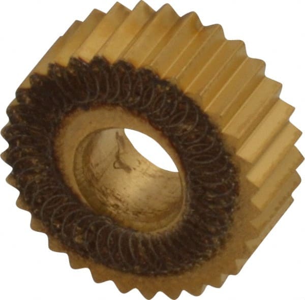 Dorian Tool - 1/2" Diam, 90° Tooth Angle, 20 TPI, Standard (Shape), Form Type High Speed Steel Straight Knurl Wheel - 3/16" Face Width, 3/16" Hole, Circular Pitch, Bright Finish, Series C - Exact Tooling