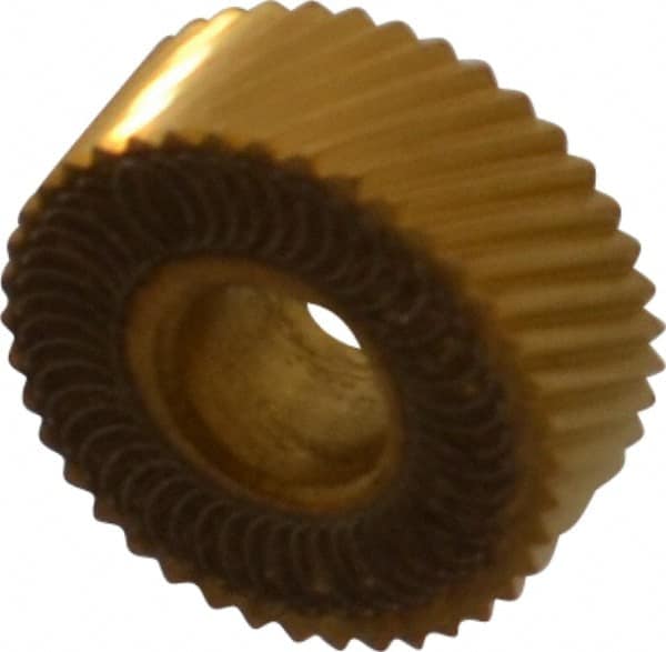 Dorian Tool - 1/2" Diam, 90° Tooth Angle, 30 TPI, Standard (Shape), Form Type High Speed Steel Right-Hand Diagonal Knurl Wheel - 3/16" Face Width, 3/16" Hole, Circular Pitch, 30° Helix, Bright Finish, Series C - Exact Tooling