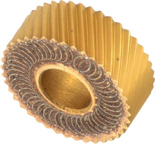 Dorian Tool - 1/2" Diam, 90° Tooth Angle, 30 TPI, Standard (Shape), Form Type High Speed Steel Left-Hand Diagonal Knurl Wheel - 3/16" Face Width, 3/16" Hole, Circular Pitch, 30° Helix, Bright Finish, Series C - Exact Tooling