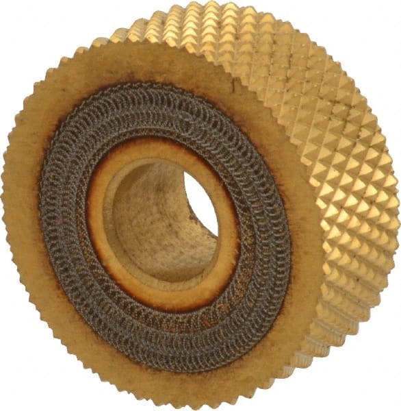 Dorian Tool - 1" Diam, 90° Tooth Angle, 20 TPI, Standard (Shape), Form Type High Speed Steel Male Diamond Knurl Wheel - 3/8" Face Width, 5/16" Hole, Circular Pitch, 30° Helix, Bright Finish, Series O - Exact Tooling