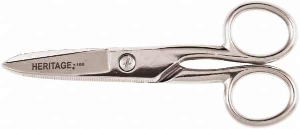 Heritage Cutlery - 1-7/8" LOC, 5-1/4" OAL Carbon Nickel Plated Standard Scissors/Shears - Right Hand, Steel Straight Handle, For Electrical - Exact Tooling