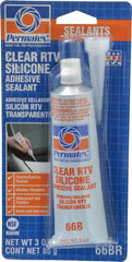Permatex - 3 oz Tube Clear RTV Silicone Joint Sealant - -75 to 400°F Operating Temp, 24 hr Full Cure Time - Exact Tooling