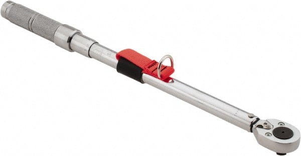Proto - 1/2" Drive Micrometer Ratchet Head Tethered Torque Wrench - 40 N/m to 200 N/m Torque, 21-1/2" OAL, 1 N/m Graduation, Pear Head - Exact Tooling