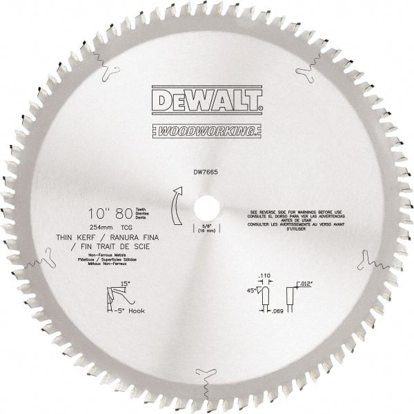 DeWALT - 10" Diam, 5/8" Arbor Hole Diam, 80 Tooth Wet & Dry Cut Saw Blade - Tungsten Carbide-Tipped, Standard Round Arbor - Exact Tooling
