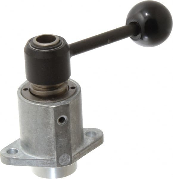 De-Sta-Co - 3,000 N Capacity, M6 Plunger, 12mm Plunger Diam, Flange Mt, Two Hand, Hand Lever Actuation, Variable Stroke Straight Line Action Clamp - Exact Tooling