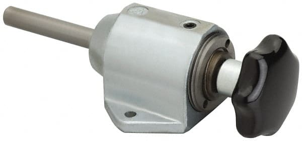 De-Sta-Co - 1,490.15 N Capacity, M5 Plunger, 8mm Plunger Diam, Foot Mt, One Hand, Hand Wheel Actuation, Variable Stroke Straight Line Action Clamp - 40mm Max Rapid Stroke, 2.5mm Max Clamping Stroke, 4.5mm Mt Hole Diam, 56mm Overall Height, 128mm OAL - Exact Tooling