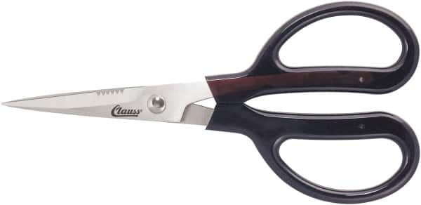 Clauss - 4" LOC, 7" OAL Stainless Steel Trimmers - Serrated, Plastic Coated Handle, For Paper, Fabric - Exact Tooling