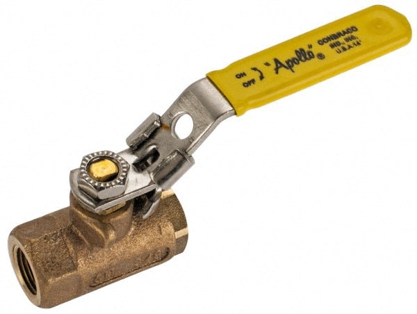 Apollo - 3/8" Pipe, Standard Port, Bronze Standard Ball Valve - 2 Piece, NPT Ends, Locking Lever Handle, 600 WOG, 150 WSP - Exact Tooling