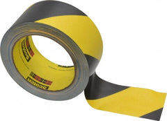3M - Black & Yellow Striped Vinyl Tape - 2" Wide x 108' Long x 5.4 mil Thick, General Traffic - Exact Tooling
